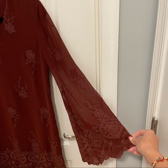 Embroidered Burgundy Tunic Dress - Picture 3 of 6